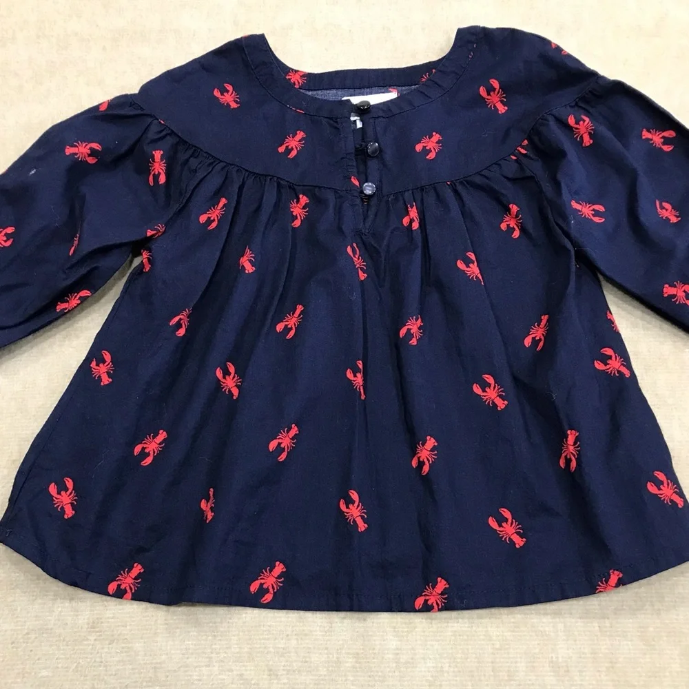 Girls Old Navy Lobster Crawfish Blouse  3/4 Sleeve w/ 3 Button Neckline Size 5…